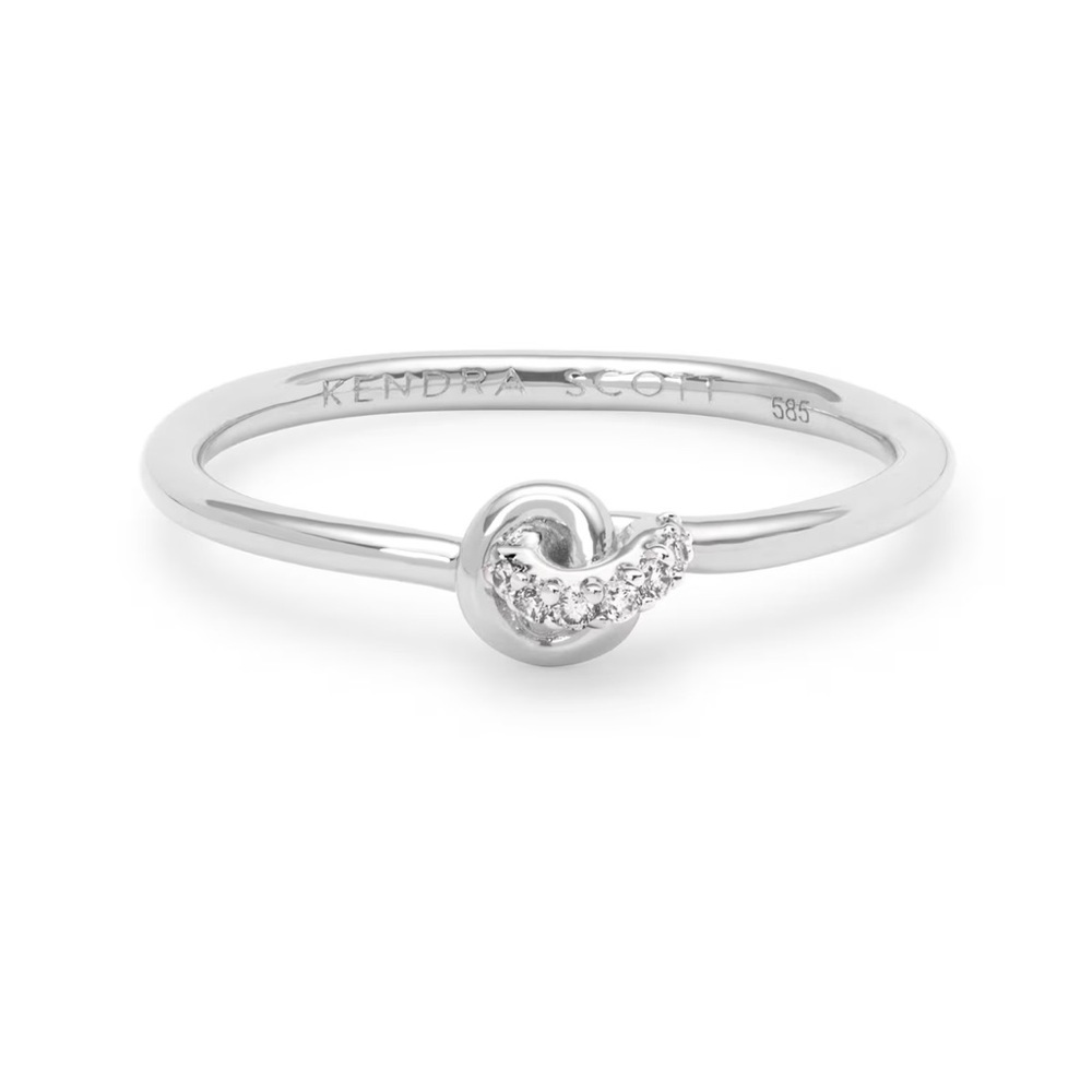 Kendra Scott 14K White Gold Diamond Ring Love Knot Band Fine Jewelry NWT Size 6